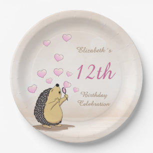 Assiettes En Carton Anniversaire de la petite fille de Hedgehog