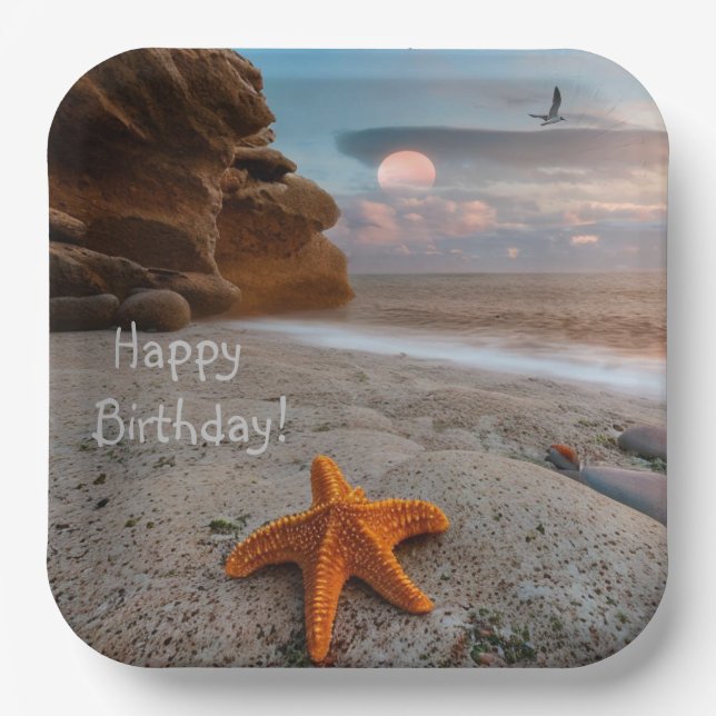 Assiettes En Carton Anniversaire de la plage (Recto)