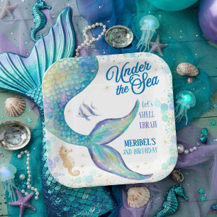 Assiettes En Carton Anniversaire de la Sirène sous la Mer