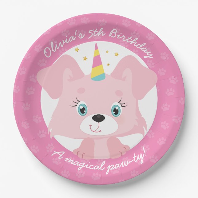 Assiettes En Carton Anniversaire de la Unicorn Puppy (Devant)