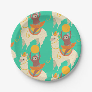 Assiettes En Carton Anniversaire de lama d'équitation de paresse