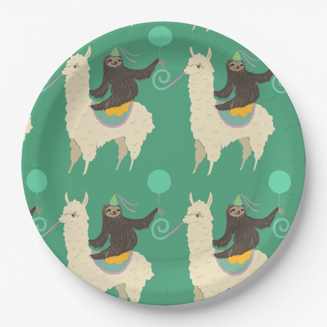 Assiettes En Carton Anniversaire de lama d'équitation de paresse (Devant)