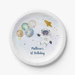 Assiettes En Carton Anniversaire de l'Astronaut Blue Gold
