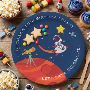 Assiettes En Carton Anniversaire de l'astronaute spatial bleu
