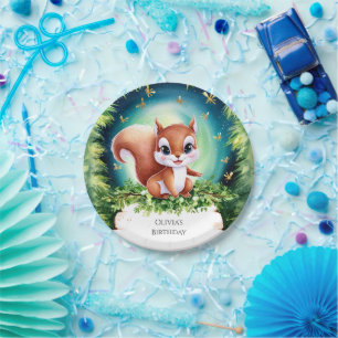 Assiettes En Carton Anniversaire de l'écureuil enchanté pour enfants