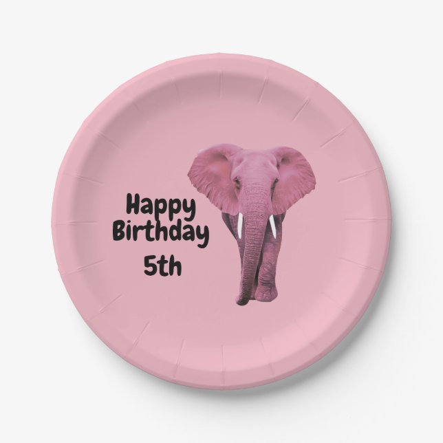 Assiettes En Carton Anniversaire de l'éléphant rose (Devant)