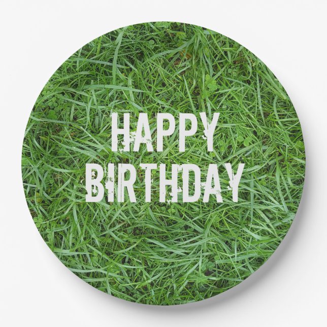 Assiettes En Carton Anniversaire de l'herbe verte (Devant)