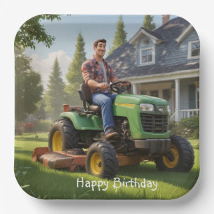 Assiettes En Carton Anniversaire de l'homme de tondeuse