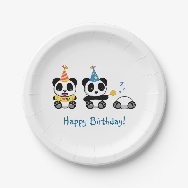 Assiettes En Carton Anniversaire de Little Pandas (Devant)