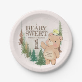 Assiettes En Carton Anniversaire de l'ours de bois mignon