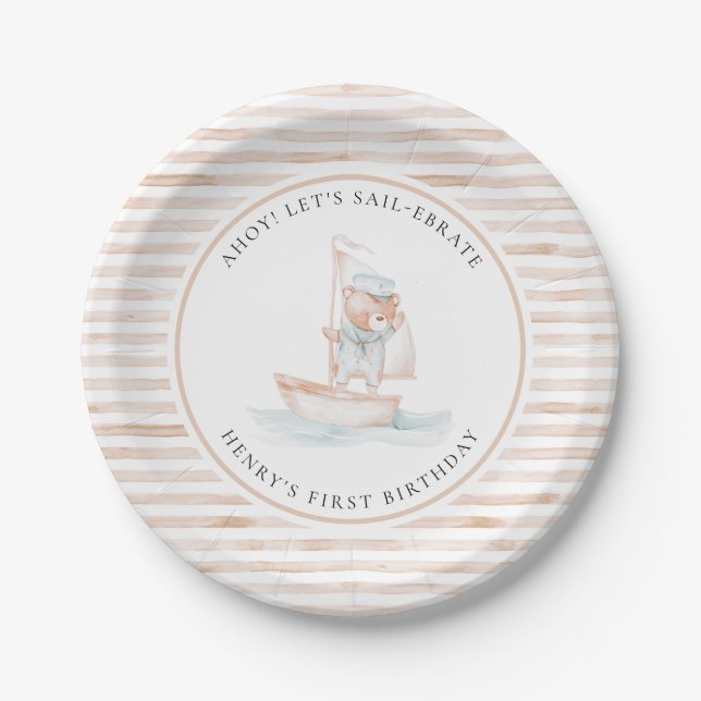Assiettes En Carton Anniversaire de l'ours de mer Tan Striday (Devant)