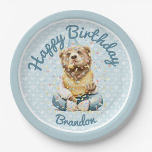 Assiettes En Carton Anniversaire de l'ours mignon