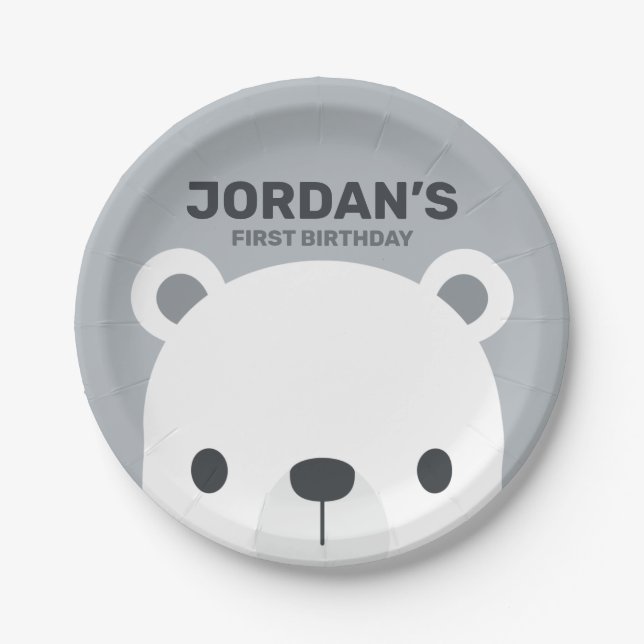 Assiettes En Carton Anniversaire de l'ours polaire (Devant)
