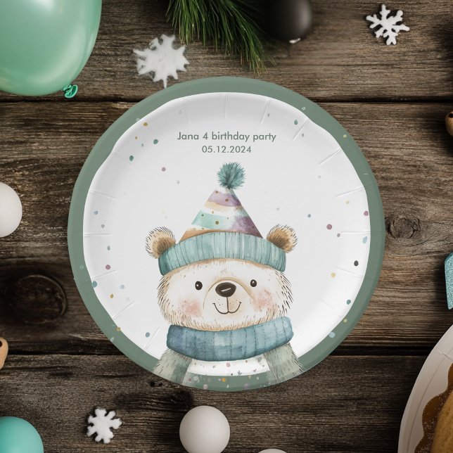 Assiettes En Carton Anniversaire de l'ours vert | Winter Wonderland (Créateur téléchargé)
