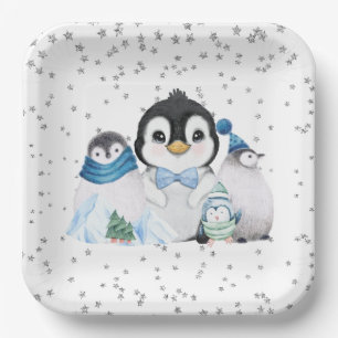 Assiettes En Carton Anniversaire de Manchot Winter Onederland