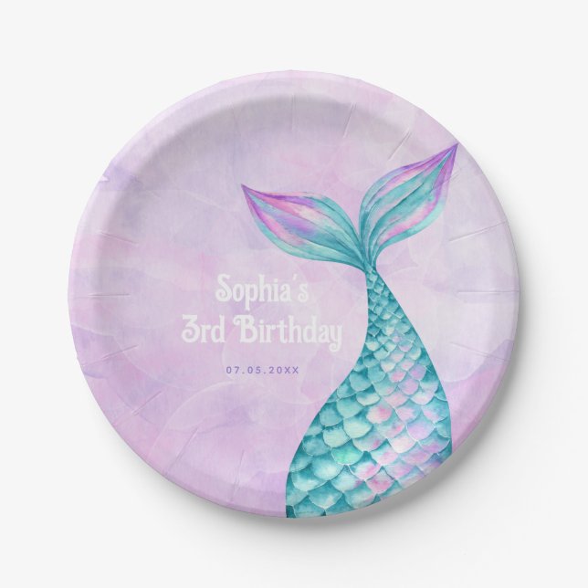 Assiettes En Carton Anniversaire de Mermaid (Devant)