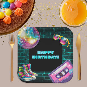 Assiettes En Carton Anniversaire de Neon Disco dans les années 90
