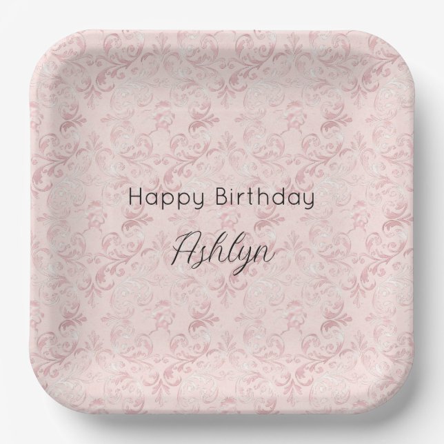 Assiettes En Carton Anniversaire de perle rose pâle (Recto)