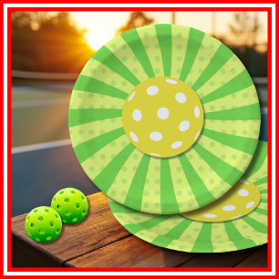 Assiettes En Carton Anniversaire de Pickleball Vert Rayures RÉTRO Spor