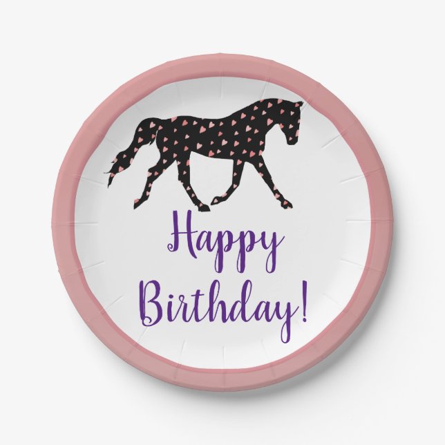 Assiettes En Carton Anniversaire de poney et de coeurs (Devant)