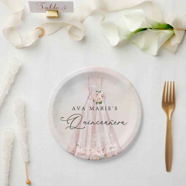 Assiettes En Carton Anniversaire de Quinceañera rose (Mariage)