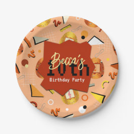 Assiettes En Carton Anniversaire de Retro Orange Tamagotchi