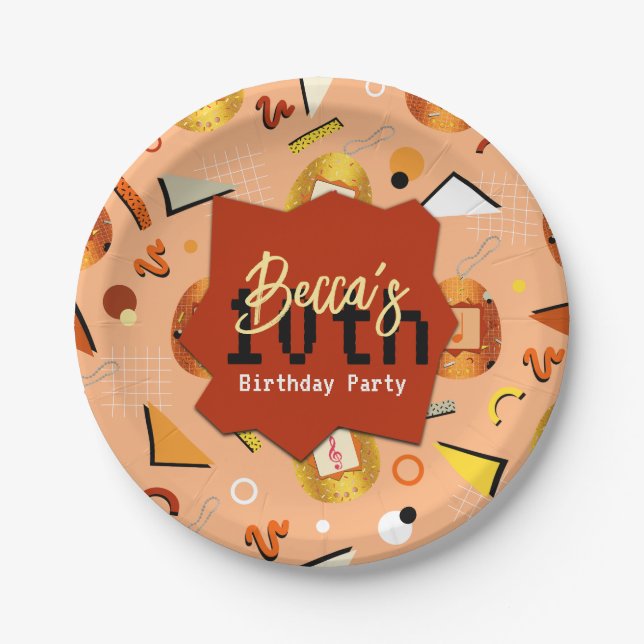 Assiettes En Carton Anniversaire de Retro Orange Tamagotchi (Devant)
