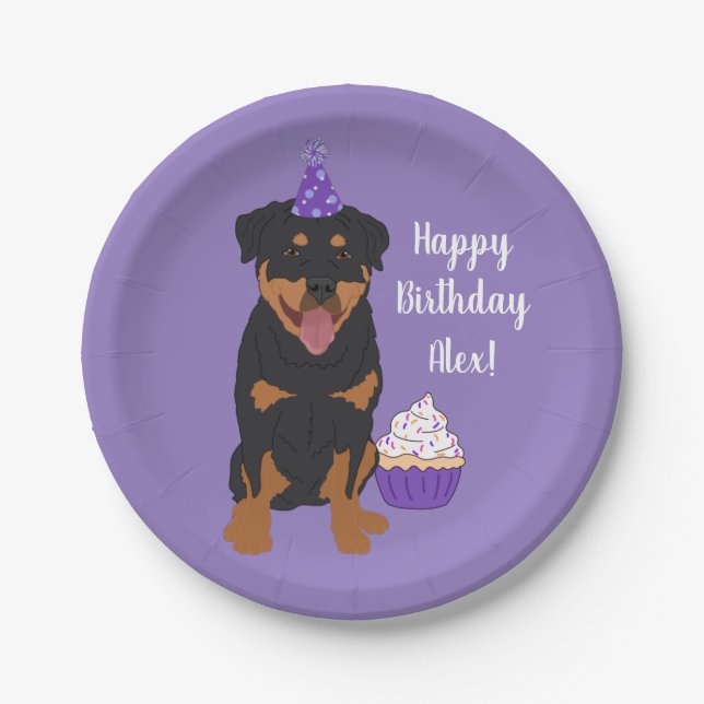 Assiettes En Carton Anniversaire de Rottweiler personnalisable (Devant)