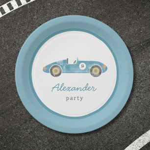 Assiettes En Carton anniversaire de voiture de course bleue