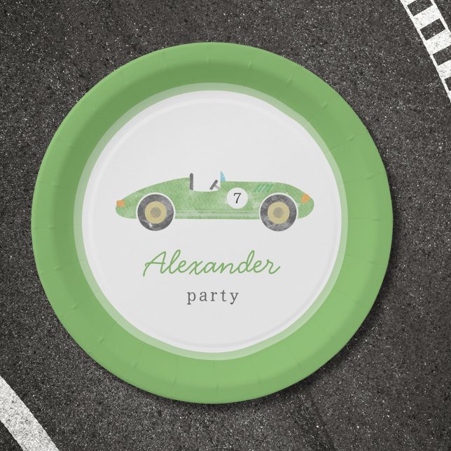 Assiettes En Carton anniversaire de voiture de course verte (Créateur téléchargé)