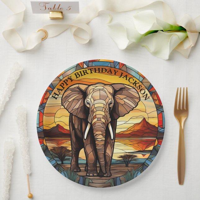 Assiettes En Carton Anniversaire d'éléphant d'Afrique (Mariage)
