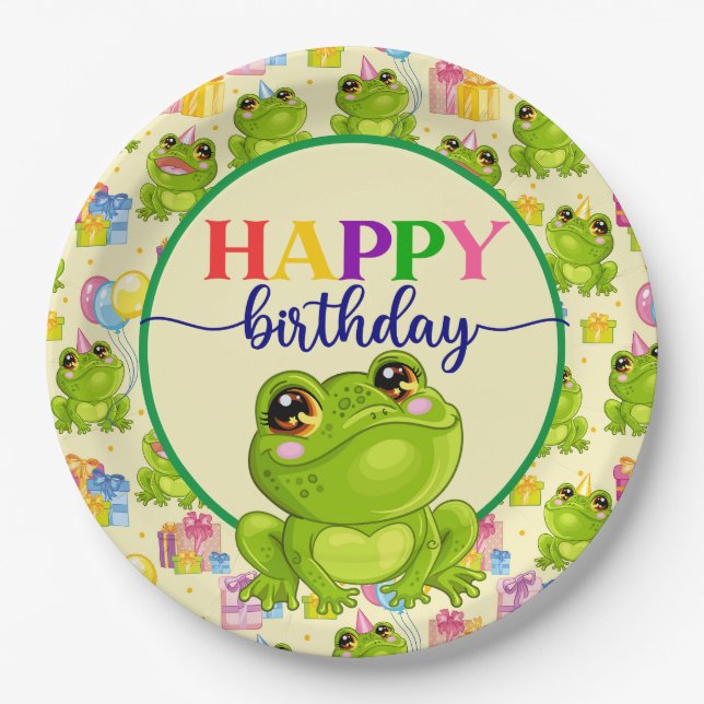 Assiettes En Carton Anniversaire d'enfant Grenouille  (Devant)