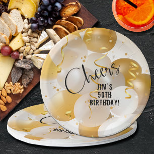 Assiettes En Carton Anniversaire des Ballons d'or et de blanc