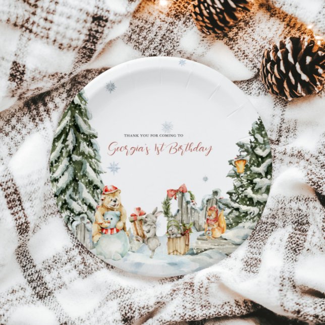 Assiettes En Carton Anniversaire des bois d'hiver enchantés (Créateur téléchargé)