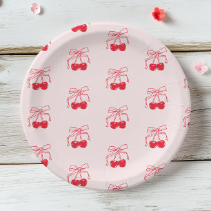 Assiettes En Carton Anniversaire des cerisiers roses et rouges