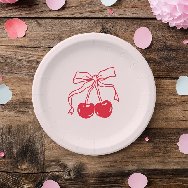 Assiettes En Carton Anniversaire des cerisiers roses et rouges (Créateur téléchargé)