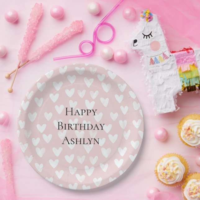 Assiettes En Carton Anniversaire des Coeurs blancs roses (Fête)