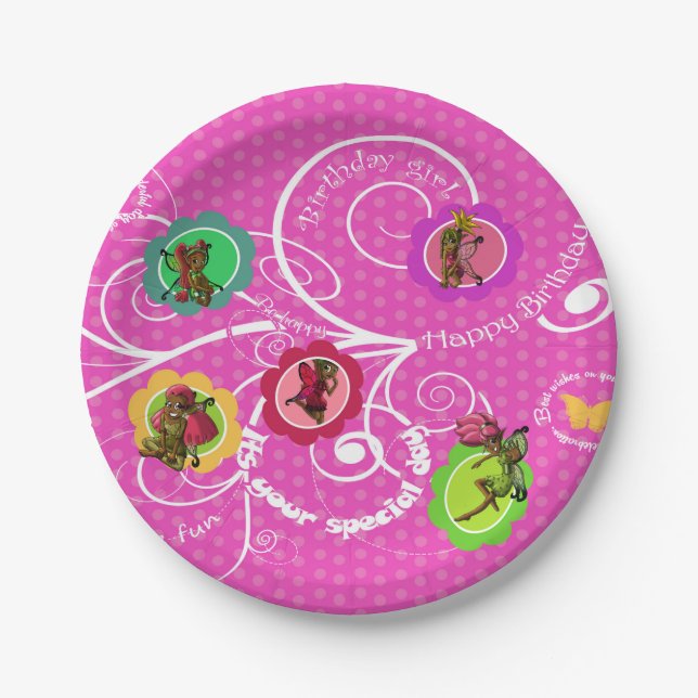 Assiettes En Carton Anniversaire des fées afro-américaines (Devant)