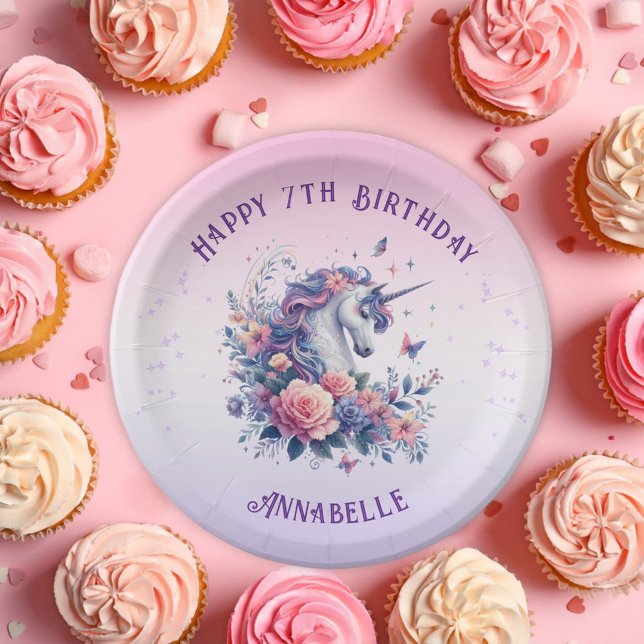 Assiettes En Carton Anniversaire des filles Unicorne rose magique (Créateur téléchargé)