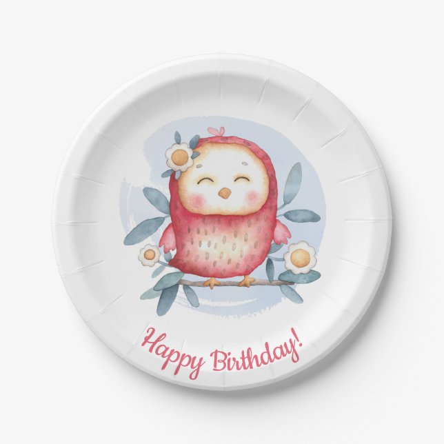 Assiettes En Carton Anniversaire des oiseaux mignons (Devant)