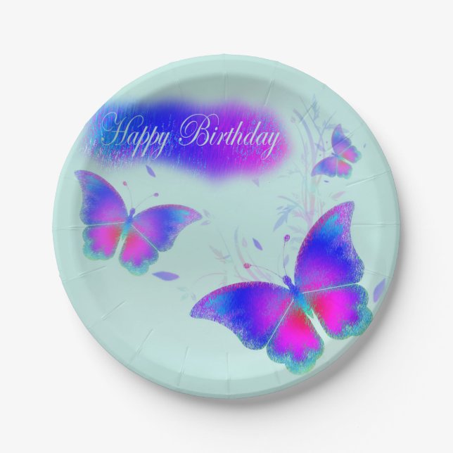 Assiettes En Carton Anniversaire des papillons (Devant)