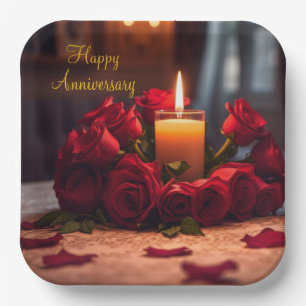 Assiettes En Carton Anniversaire des Roses rouges