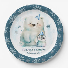 Assiettes En Carton Anniversaire d'hiver des ours pingouins et polaire
