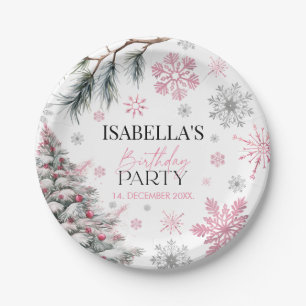 Assiettes En Carton Anniversaire d'hiver rose