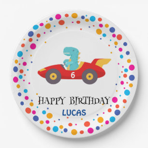 Assiettes En Carton Anniversaire Dinosaur race voiture garçon course r