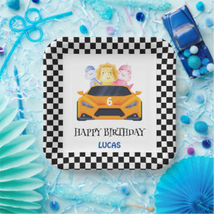 Assiettes En Carton Anniversaire Dinosaur race voiture jaune nom enfan