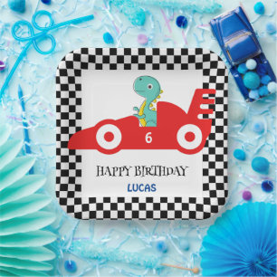 Assiettes En Carton Anniversaire Dinosaur voiture de course rouge nom 