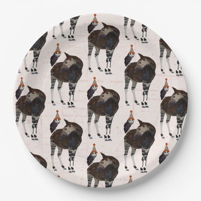 ASSIETTES EN CARTON ANNIVERSAIRE D'OKAPI ET DE HIBOU (Devant)
