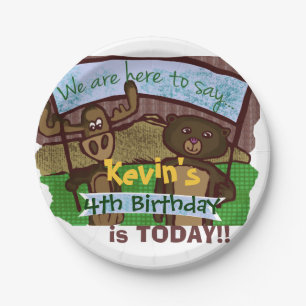 Assiettes En Carton Anniversaire d'orignaux et d'ours