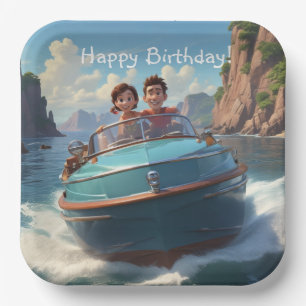 Assiettes En Carton Anniversaire du bateau à moteur